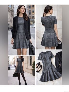 Theory Nikay Plaid Short-Sleeve Fit-and-Flare Mini Dress
